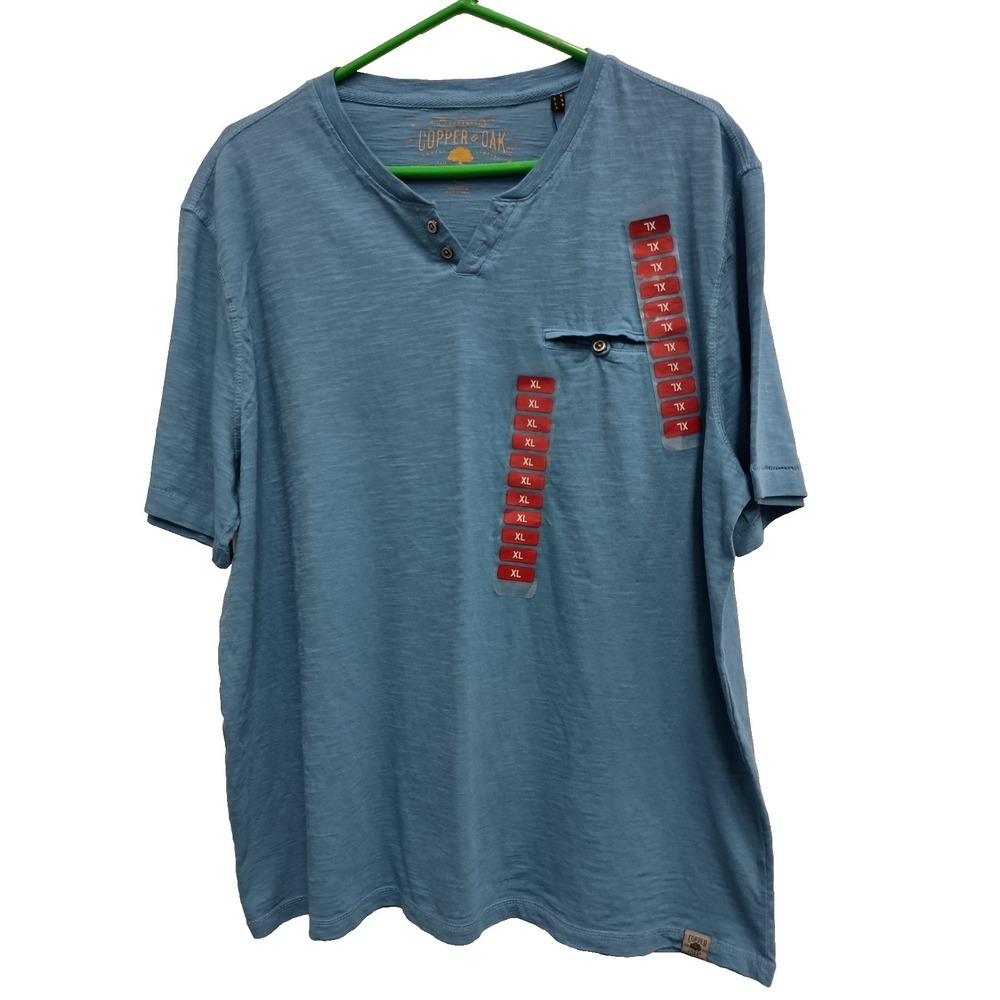Copper & Oak Mens T-Shirt Size XL Blue Heathered Henley Preppy Short Sleeve